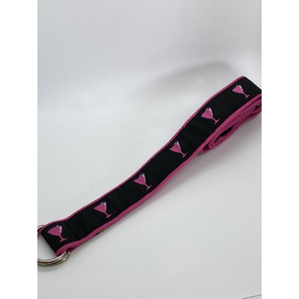 Toe Goz Women's Canvas D Ring Belt Size M 40" Long Pink Black W/ Martini Glasses